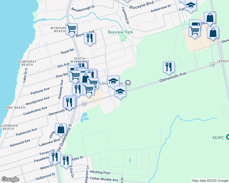 map of restaurants, bars, coffee shops, grocery stores, and more near in Georgina