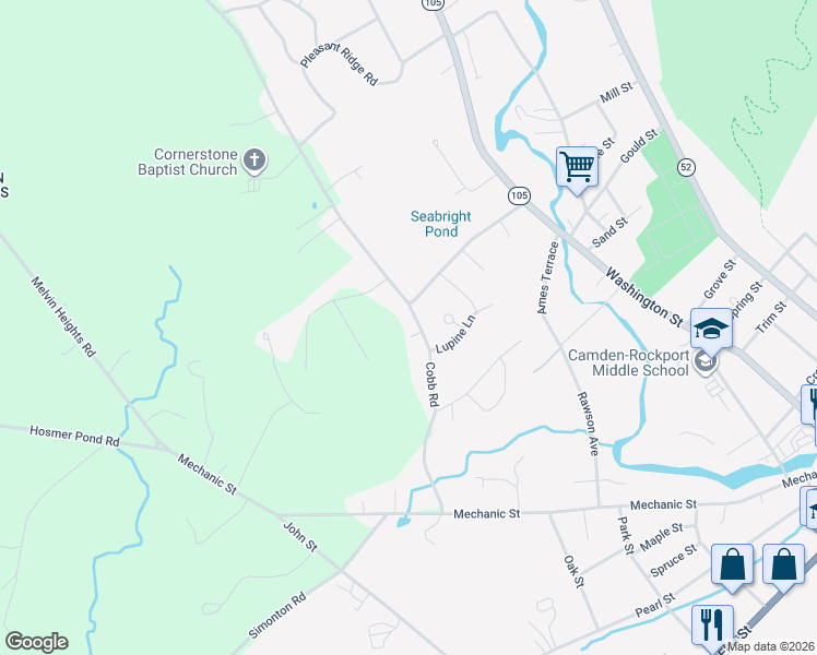 map of restaurants, bars, coffee shops, grocery stores, and more near 80 Cobb Road in Camden