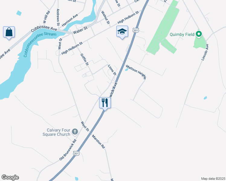map of restaurants, bars, coffee shops, grocery stores, and more near 368 Brunswick Avenue in Gardiner