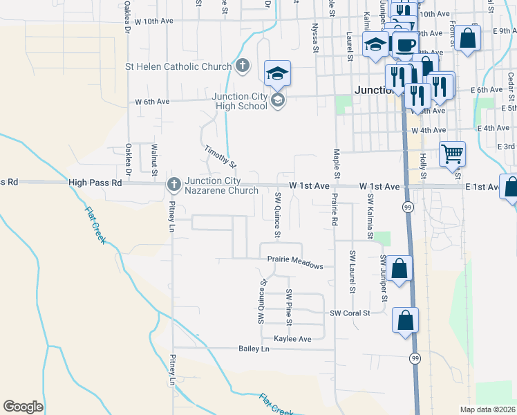 map of restaurants, bars, coffee shops, grocery stores, and more near 193 Sumac Court in Junction City