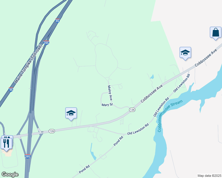 map of restaurants, bars, coffee shops, grocery stores, and more near 41 Maloy Avenue in West Gardiner