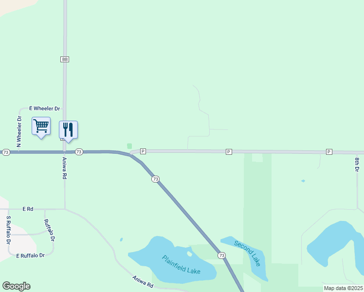 map of restaurants, bars, coffee shops, grocery stores, and more near W11865 County Road P in Plainfield