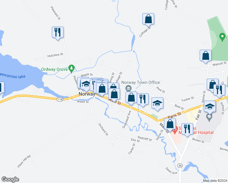 map of restaurants, bars, coffee shops, grocery stores, and more near 9 Temple Street in Norway