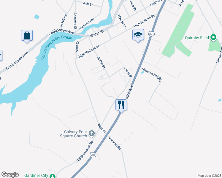 map of restaurants, bars, coffee shops, grocery stores, and more near 14 Williams Avenue in Gardiner