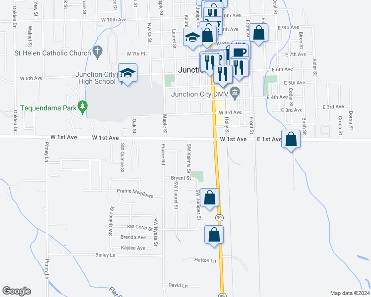 map of restaurants, bars, coffee shops, grocery stores, and more near 185 Southwest Kalmia Street in Junction City