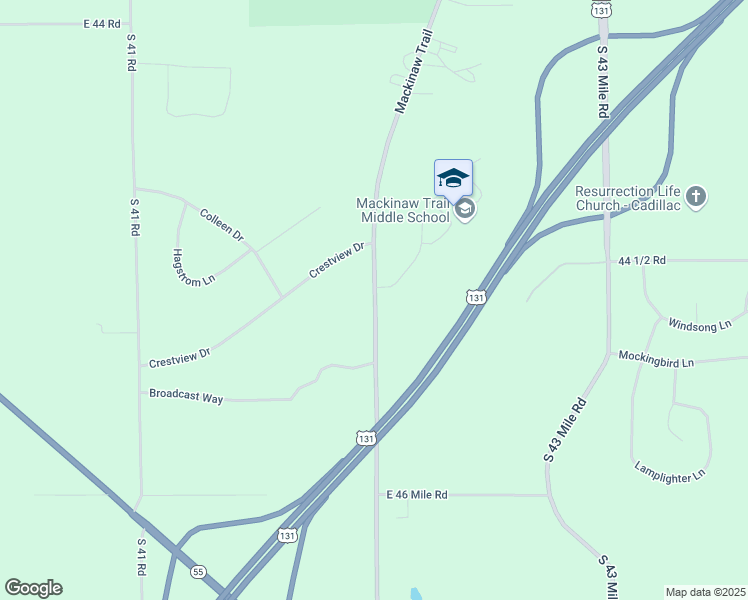 map of restaurants, bars, coffee shops, grocery stores, and more near 8401 South Mackinaw Trail in Cadillac