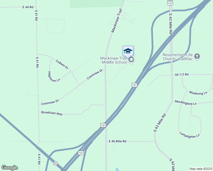 map of restaurants, bars, coffee shops, grocery stores, and more near 8401 South Mackinaw Trail in Cadillac