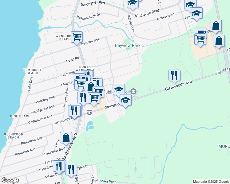 map of restaurants, bars, coffee shops, grocery stores, and more near in Georgina
