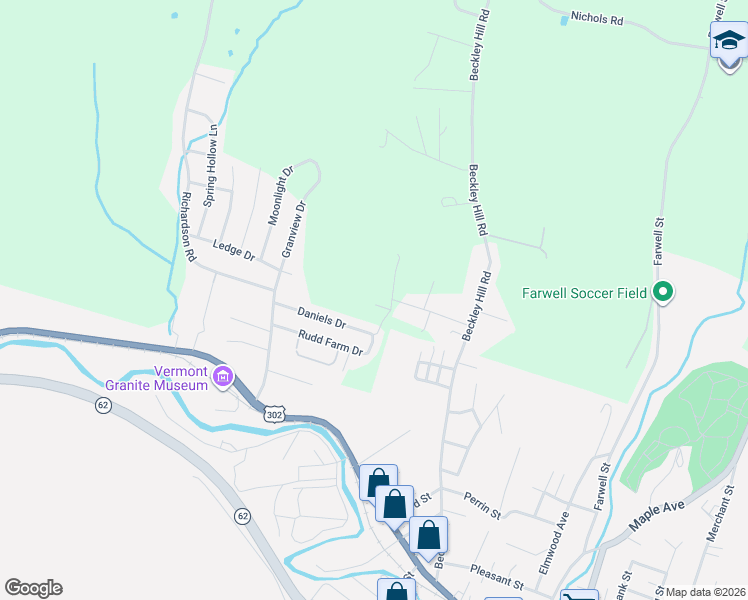 map of restaurants, bars, coffee shops, grocery stores, and more near 44 Daniels Drive in Barre