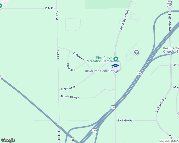 map of restaurants, bars, coffee shops, grocery stores, and more near 8219-8299 Colleen Drive in Cadillac