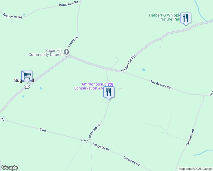 map of restaurants, bars, coffee shops, grocery stores, and more near 21 Sunset Hill Road in Sugar Hill