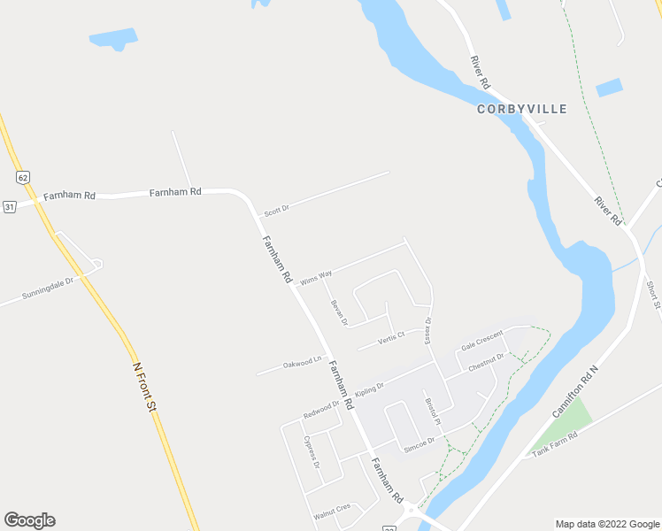 map of restaurants, bars, coffee shops, grocery stores, and more near 233 Farnham Road in Belleville