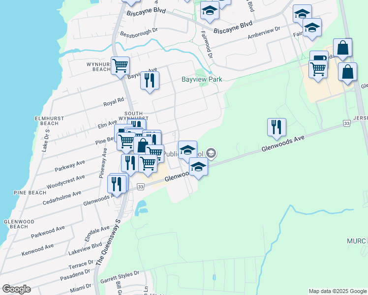 map of restaurants, bars, coffee shops, grocery stores, and more near in Georgina