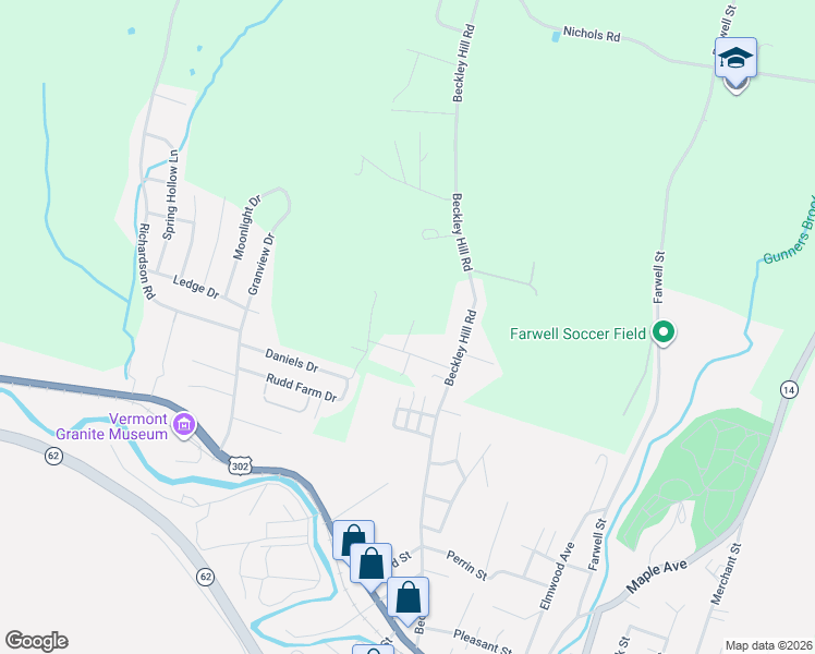 map of restaurants, bars, coffee shops, grocery stores, and more near 224 Beckley Hill Road in Barre