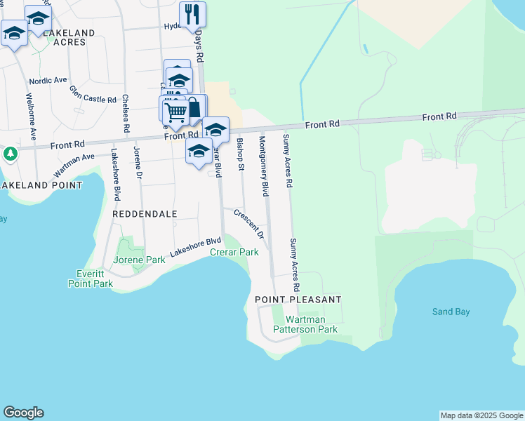 map of restaurants, bars, coffee shops, grocery stores, and more near 35 Montgomery Boulevard in Kingston