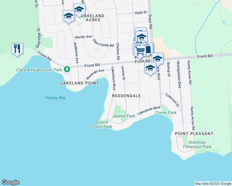 map of restaurants, bars, coffee shops, grocery stores, and more near 138 Lakeshore Boulevard in Kingston