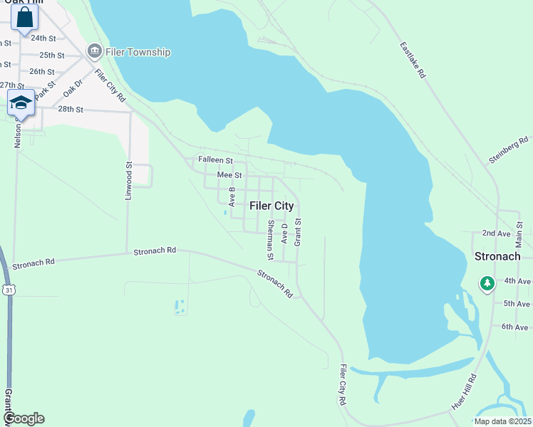 map of restaurants, bars, coffee shops, grocery stores, and more near 2298 Sherman Street in Manistee