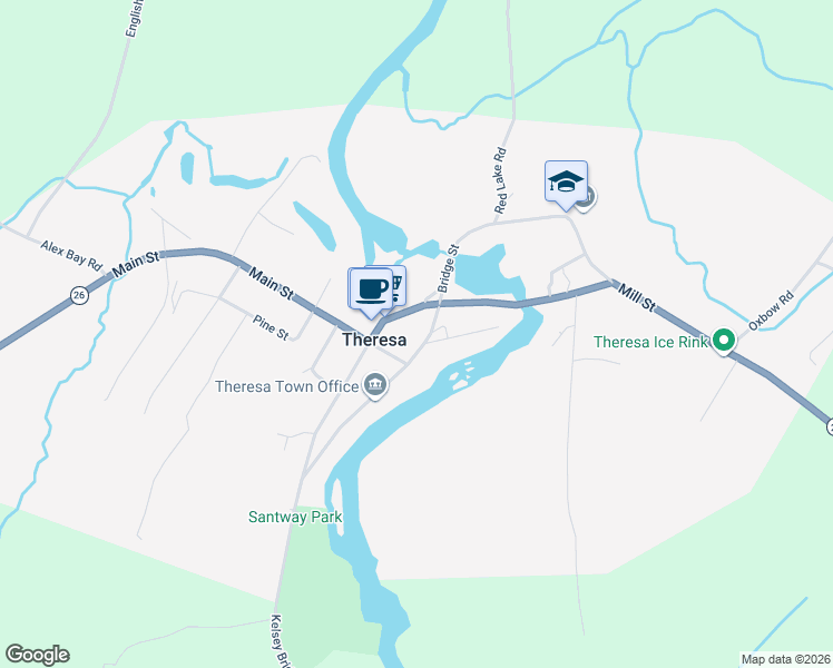 map of restaurants, bars, coffee shops, grocery stores, and more near 110 Riverside Avenue in Theresa