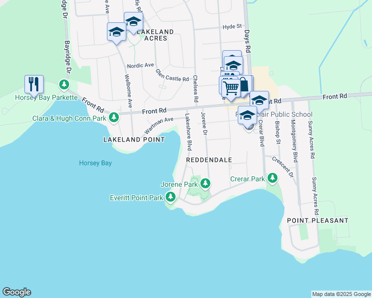 map of restaurants, bars, coffee shops, grocery stores, and more near 138 Lakeshore Boulevard in Kingston
