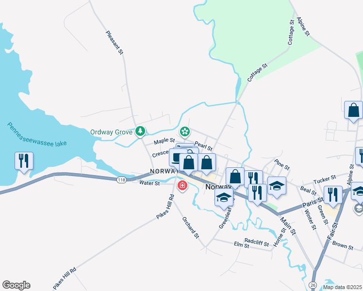 map of restaurants, bars, coffee shops, grocery stores, and more near 22 Whitman Street in Norway