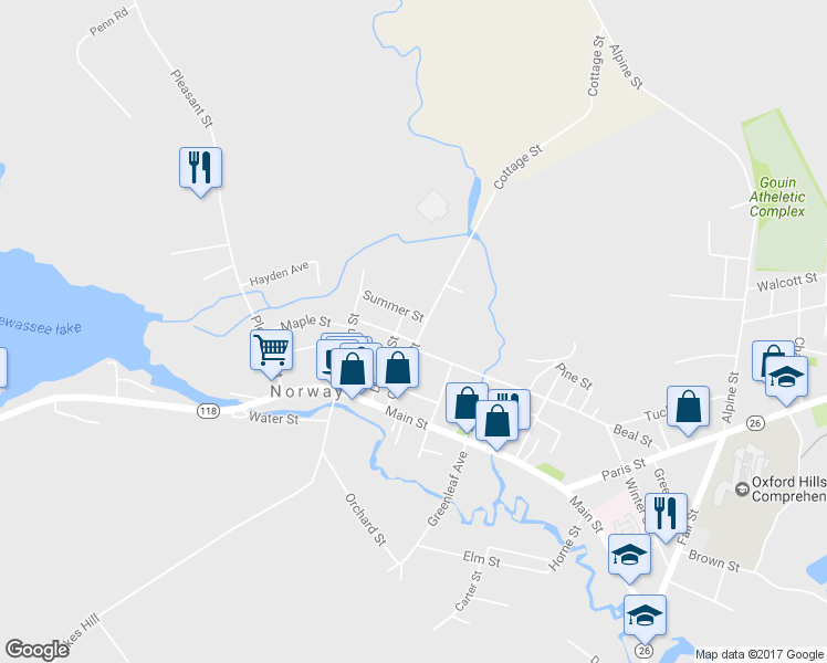 map of restaurants, bars, coffee shops, grocery stores, and more near 32 Cottage Street in Norway
