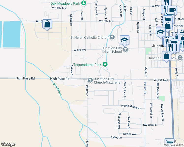 map of restaurants, bars, coffee shops, grocery stores, and more near 135 Thane Place in Junction City