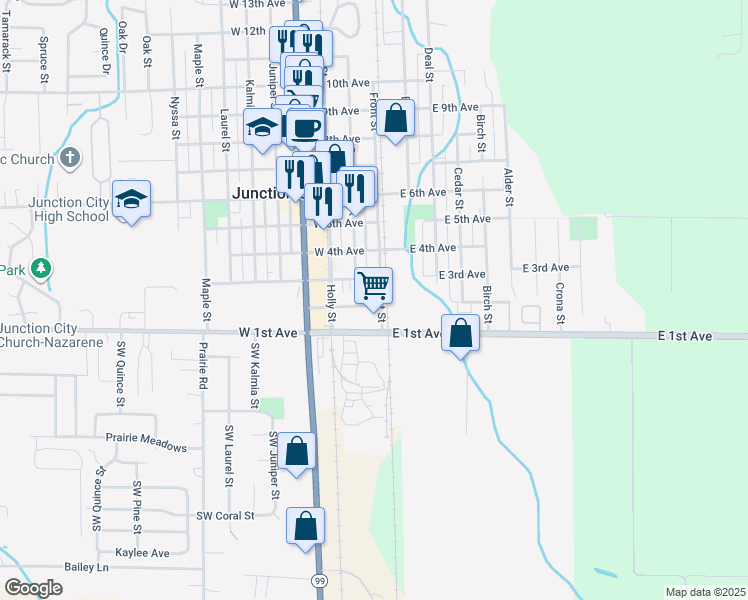 map of restaurants, bars, coffee shops, grocery stores, and more near 120 West 1st Avenue in Junction City