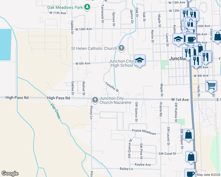 map of restaurants, bars, coffee shops, grocery stores, and more near 120 Susan Place in Junction City