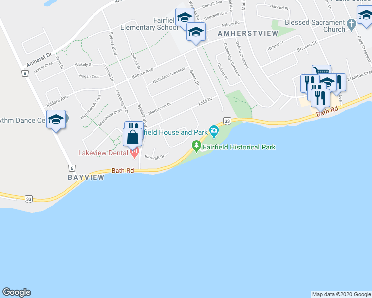 map of restaurants, bars, coffee shops, grocery stores, and more near 4571 Bath Road in Lennox and Addington County