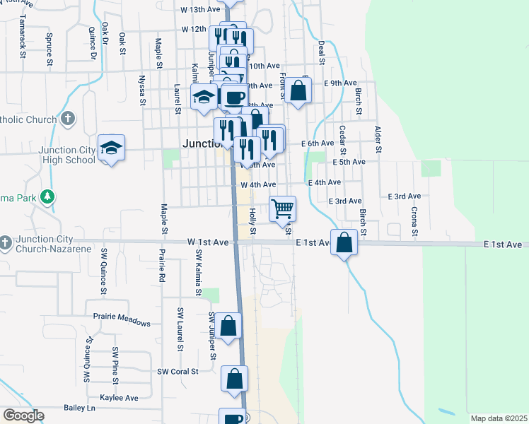 map of restaurants, bars, coffee shops, grocery stores, and more near 331 Greenwood Street in Junction City
