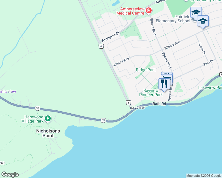 map of restaurants, bars, coffee shops, grocery stores, and more near 45 County Road 6 in Bath
