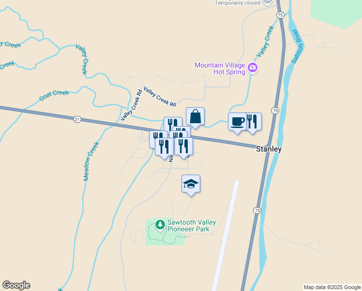 map of restaurants, bars, coffee shops, grocery stores, and more near in Stanley