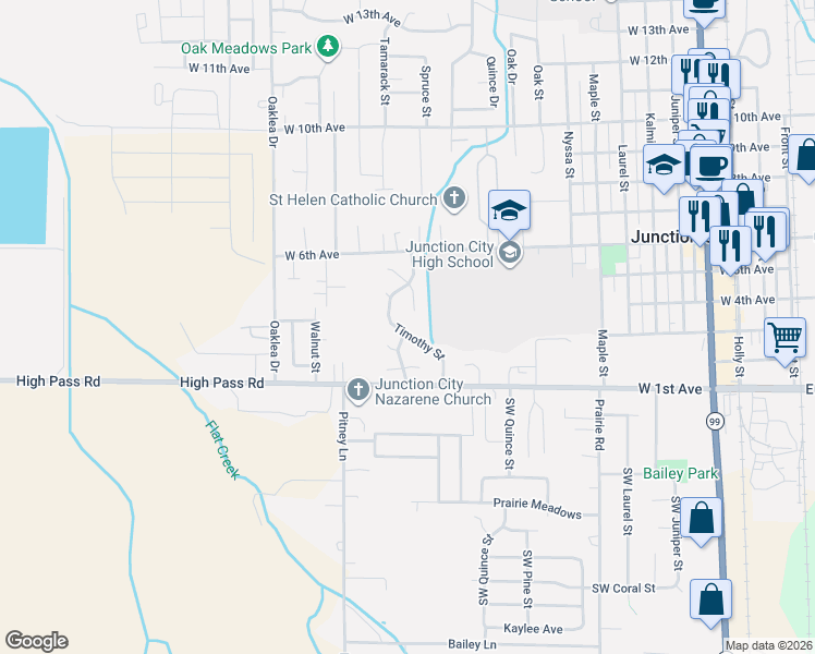 map of restaurants, bars, coffee shops, grocery stores, and more near 320 Timothy Street in Junction City