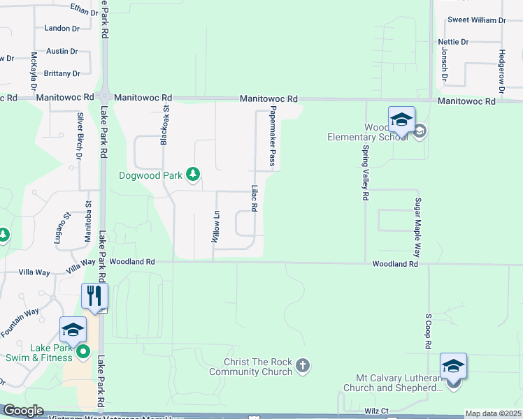 map of restaurants, bars, coffee shops, grocery stores, and more near N8964 Lilac Road in Menasha