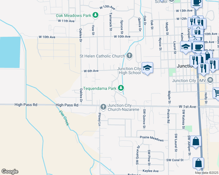 map of restaurants, bars, coffee shops, grocery stores, and more near 385 Timothy Street in Junction City