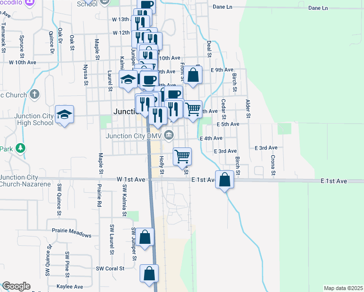 map of restaurants, bars, coffee shops, grocery stores, and more near 3 East 4th Avenue in Junction City