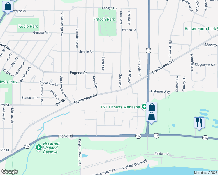 map of restaurants, bars, coffee shops, grocery stores, and more near 1000 Sterling Heights Dr in Menasha