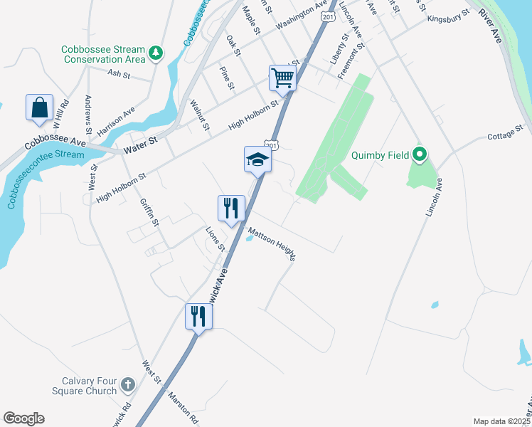 map of restaurants, bars, coffee shops, grocery stores, and more near 8 Pierce Street in Gardiner