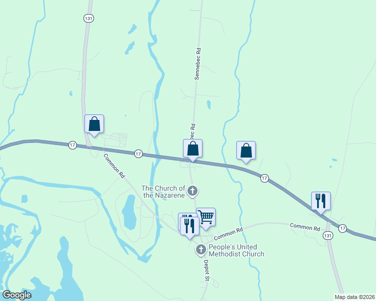 map of restaurants, bars, coffee shops, grocery stores, and more near 28 Sennebec Road in Union