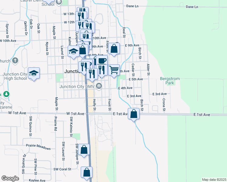 map of restaurants, bars, coffee shops, grocery stores, and more near 3 East 4th Avenue in Junction City