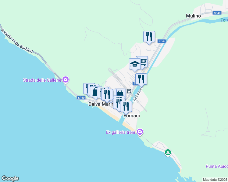 map of restaurants, bars, coffee shops, grocery stores, and more near 5 Via Torino in Deiva Marina