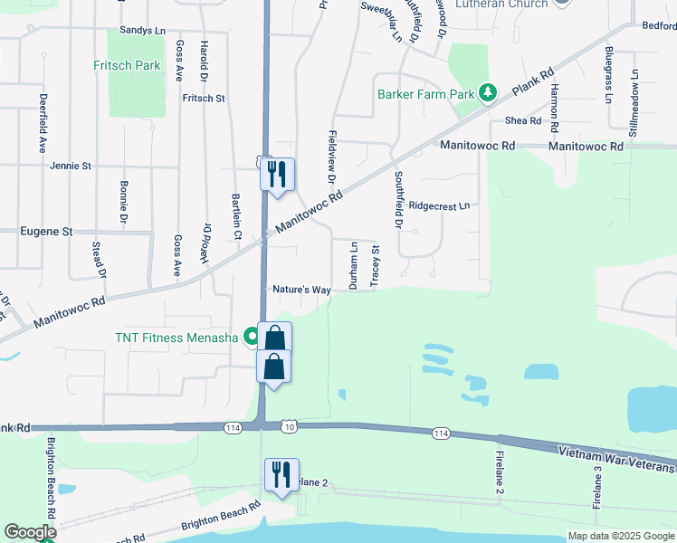 map of restaurants, bars, coffee shops, grocery stores, and more near 1021 Province Terrace in Menasha