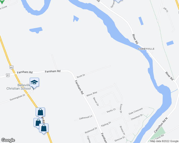 map of restaurants, bars, coffee shops, grocery stores, and more near 55 Scott Drive in Belleville