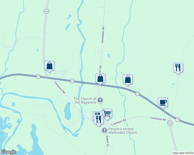 map of restaurants, bars, coffee shops, grocery stores, and more near 28 Sennebec Road in Union