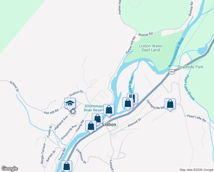 map of restaurants, bars, coffee shops, grocery stores, and more near 107 Water Street in Lisbon