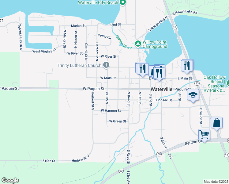 map of restaurants, bars, coffee shops, grocery stores, and more near 220 Buchannon Street South in Waterville