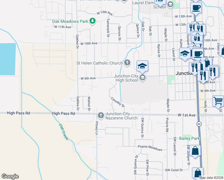 map of restaurants, bars, coffee shops, grocery stores, and more near 460 Timothy Street in Junction City