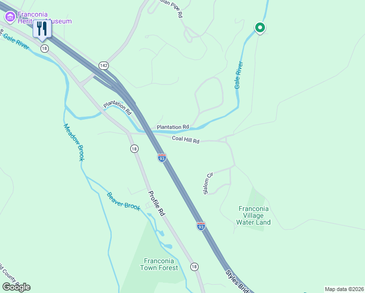map of restaurants, bars, coffee shops, grocery stores, and more near 128 Coal Hill Road in Franconia