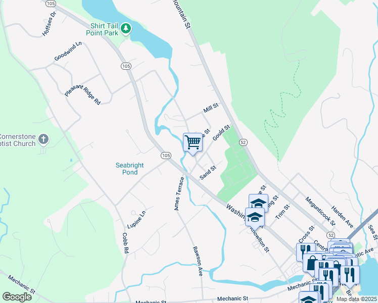 map of restaurants, bars, coffee shops, grocery stores, and more near 14 Mount Battie Street in Camden