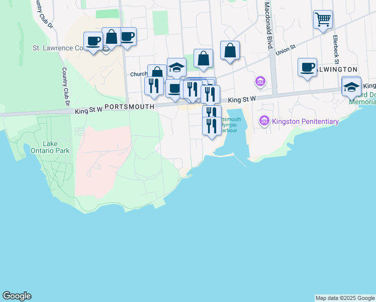 map of restaurants, bars, coffee shops, grocery stores, and more near 116 Logan Street in Kingston